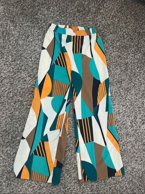 SHEIN Teal, Mustard & Brown Geometric Wide Leg Pants